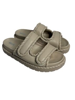 MIA Beige Slide Sandals with Braided Trim NWOT $55